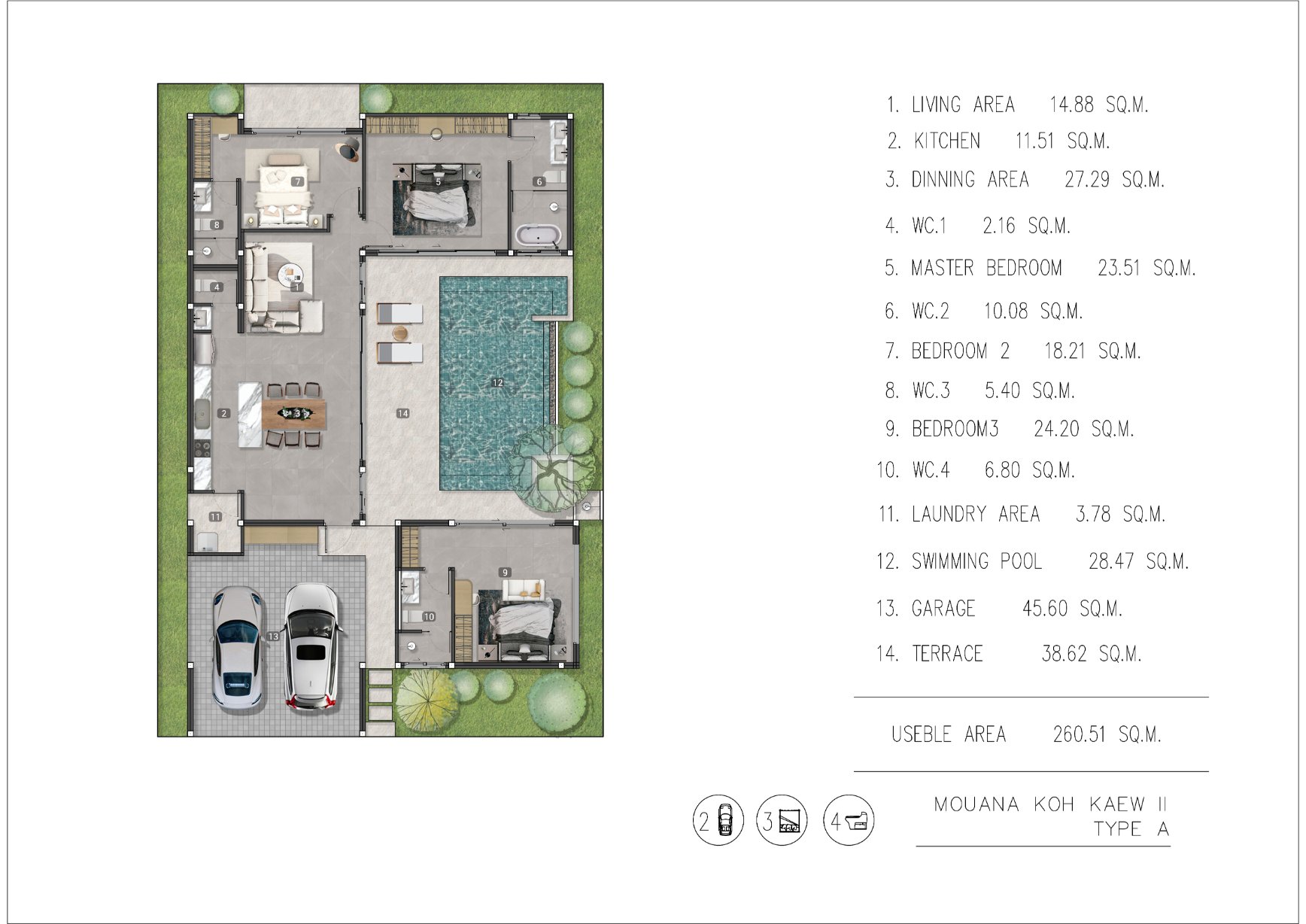 Mouana Residence Ko Kaeo — villa type A area plan