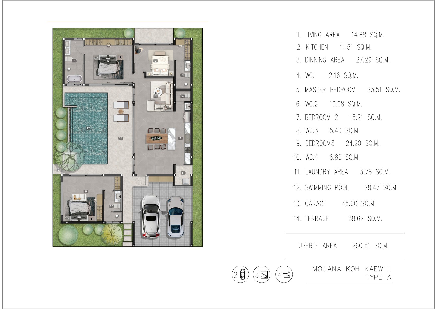 Mouana Residence Ko Kaeo — villa type B area plan